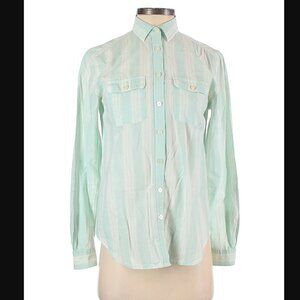 Loft Button Down Shirt Mint Green White Stripes
